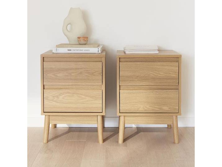 2er-Set Nachttische mit Holzdekor und zwei Schubladen Natur - sweeek von sweeek