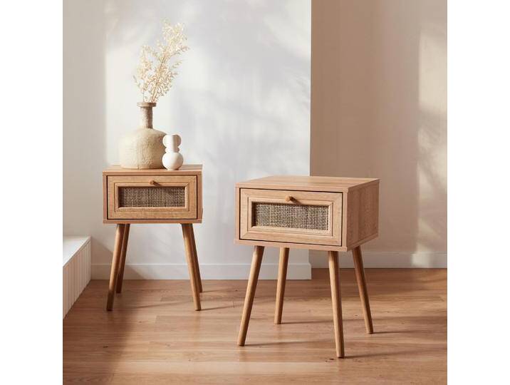 2er-Set Nachttische mit Holzlook und Rohrgeflecht Natur - sweeek 2er-Set Nachttische mit Holzlook und Rohrgeflecht Natur - sweeek von sweeek