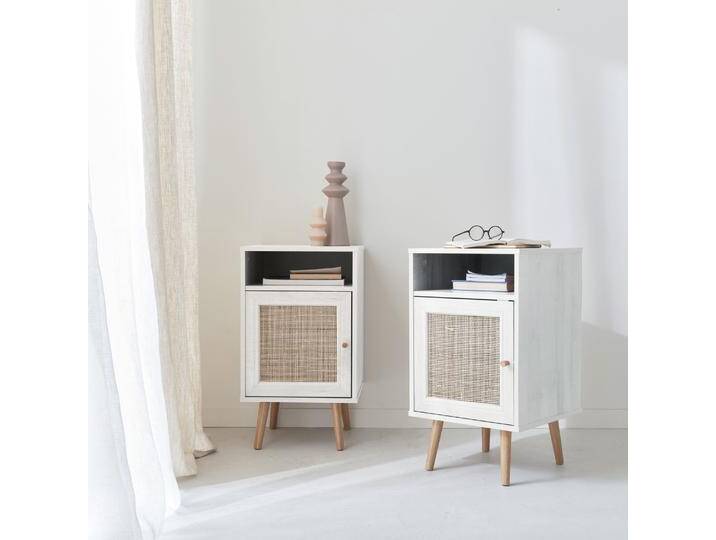 2er-Set Nachttische mit Rattangeflecht Antikweiß - sweeek von sweeek