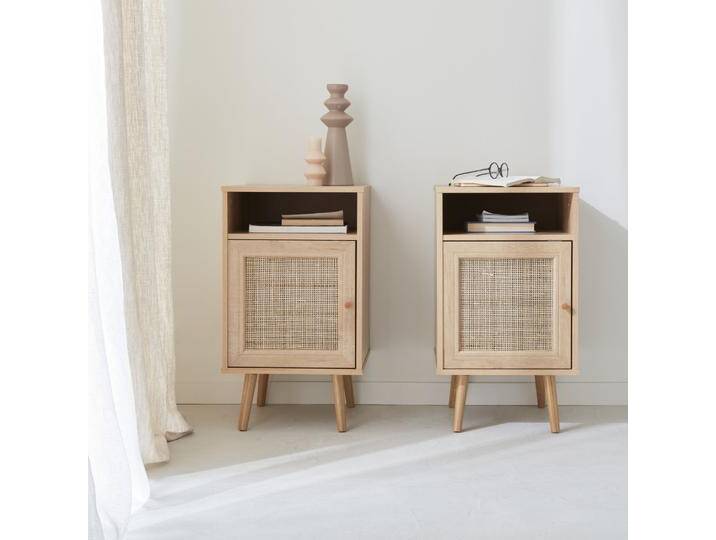 2er-Set Nachttische mit Rattangeflecht Natur - sweeek von sweeek