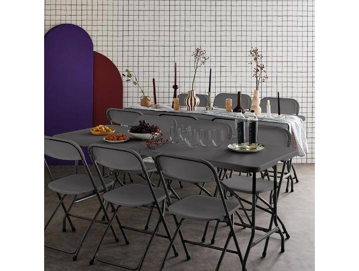 2er-Set Partytischen aus Kunststoff + 12 Stühle, zusammenklappbar Dunkelgrau - sweeek von sweeek