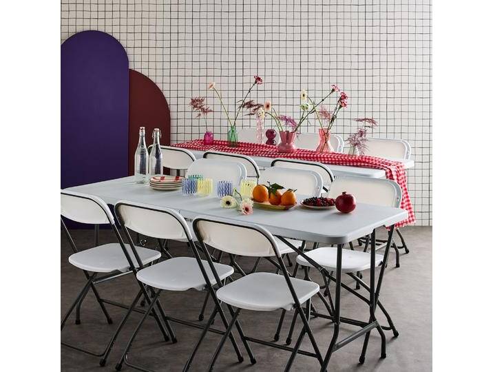 2er-Set Partytischen aus Kunststoff + 12 Stühle, zusammenklappbar Weiß - sweeek 2er-Set Partytischen aus Kunststoff + 12 Stühle, zusammenklappbar Weiß - sweeek von sweeek