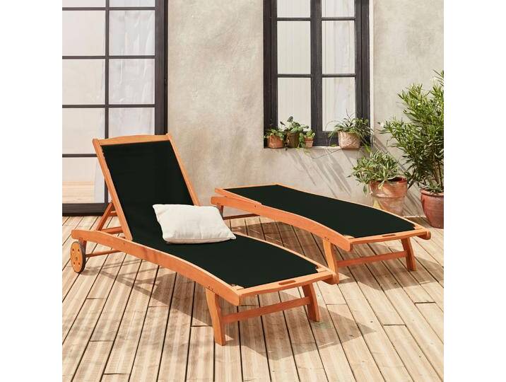 2er-Set Sonnenliegen aus Holz Schwarz - sweeek 2er-Set Sonnenliegen aus Holz Schwarz - sweeek von sweeek