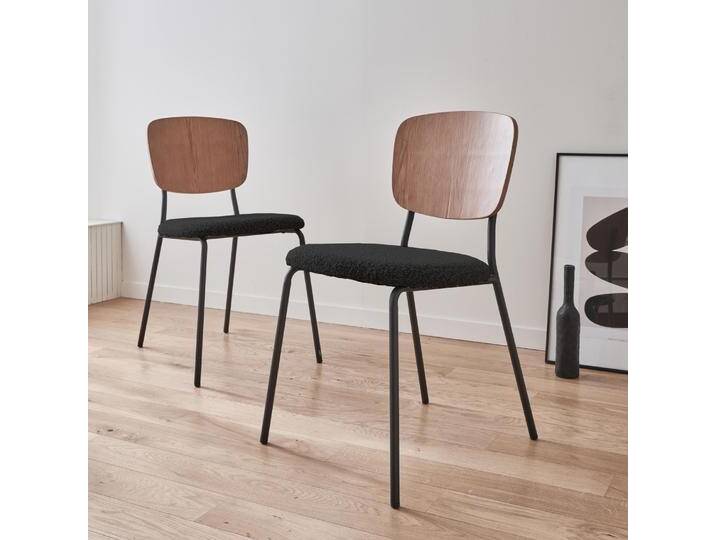 2er-Set Stühle mit strukturiertem Bouclé-Sitz Schwarz - sweeek 2er-Set Stühle mit strukturiertem Bouclé-Sitz Schwarz - sweeek von sweeek