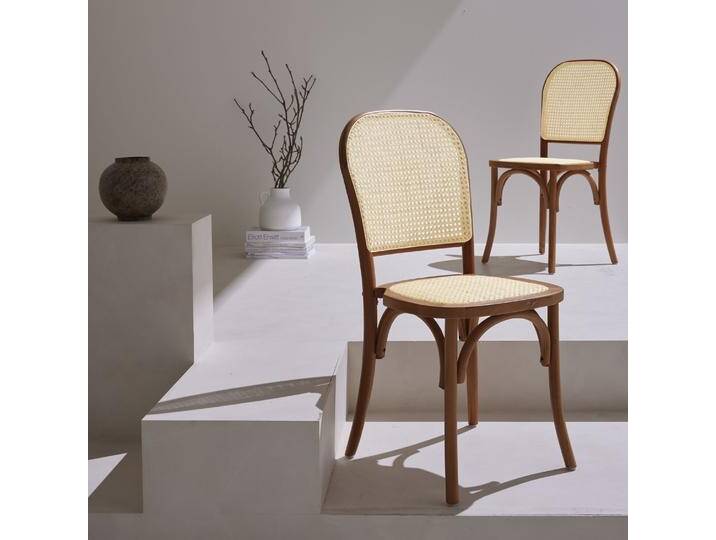2er-Set antikbraune Vintage-Holzstühle mit Sitzfläche und Rückenlehne aus Rattan - Montparnasse 2er-Set antikbraune Vintage-Holzstühle mit Sitzfläche und Rückenlehne aus Rattan - Montparnasse von sweeek