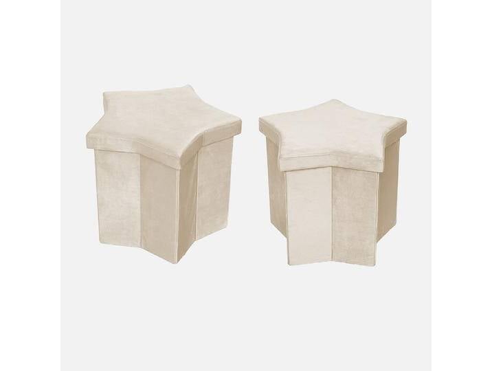 2er-Set faltbare Hocker für Kinder mit Sitzfläche aus beigem Samt und in Sternform - Orion von sweeek