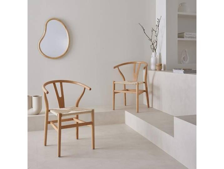 2er-Set naturfarbene Vintage-Stühle aus Hevea-Holz mit Sitzfläche aus Seilbespannung und abgerundeter Rückenlehne - Cecile 2er-Set naturfarbene Vintage-Stühle aus Hevea-Holz mit Sitzfläche aus Seilbespannung und abgerundeter Rückenlehne - Cecile von sweeek