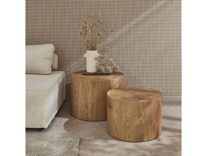 2er-Set runde Couchtische mit Eichenholz-Look Natur - sweeek 2er-Set runde Couchtische mit Eichenholz-Look Natur - sweeek von sweeek