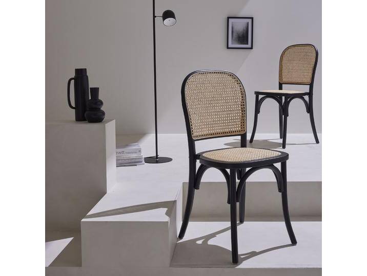 2er-Set schwarze Vintage-Stühle aus Holz mit Sitzfläche und Rückenlehne aus Rattan - Montparnasse 2er-Set schwarze Vintage-Stühle aus Holz mit Sitzfläche und Rückenlehne aus Rattan - Montparnasse von sweeek