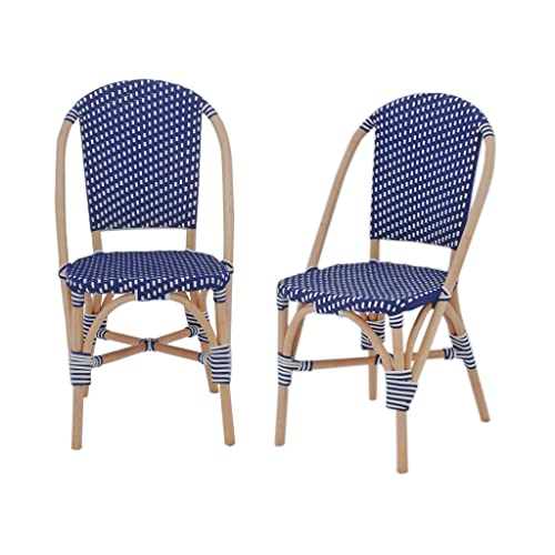 2er Set stapelbare Bistrostühle aus Rattan und Polyrattan in blau und weiß, B 48 x T 58 x H 90cm - Montmartre von sweeek
