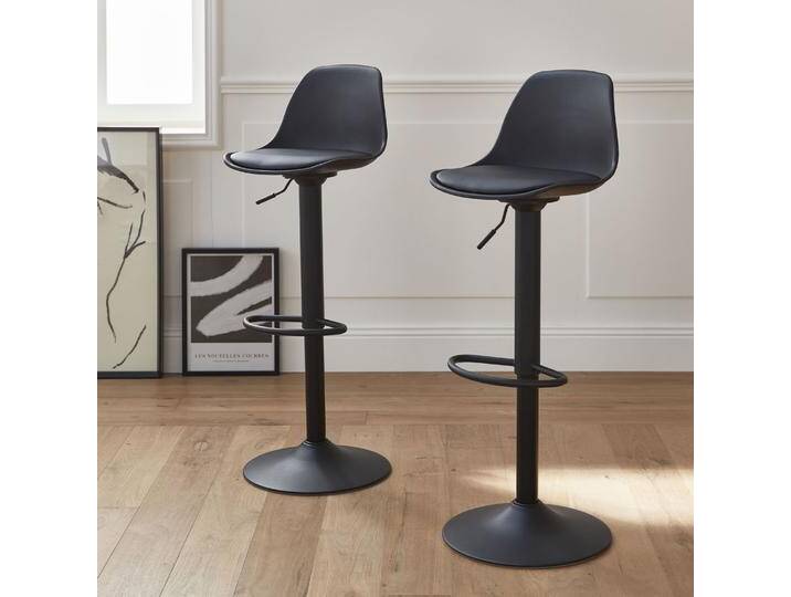 2er Set verstellbare Barhocker mit Sitzbezug aus Kunstleder Schwarz - sweeek 2er Set verstellbare Barhocker mit Sitzbezug aus Kunstleder Schwarz - sweeek von sweeek