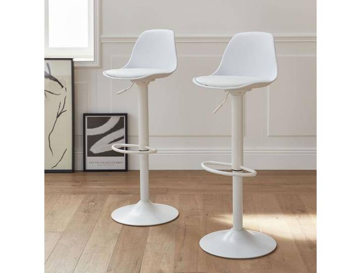 2er Set verstellbare Barhocker mit Sitzbezug aus Kunstleder Weiß - sweeek 2er Set verstellbare Barhocker mit Sitzbezug aus Kunstleder Weiß - sweeek von sweeek