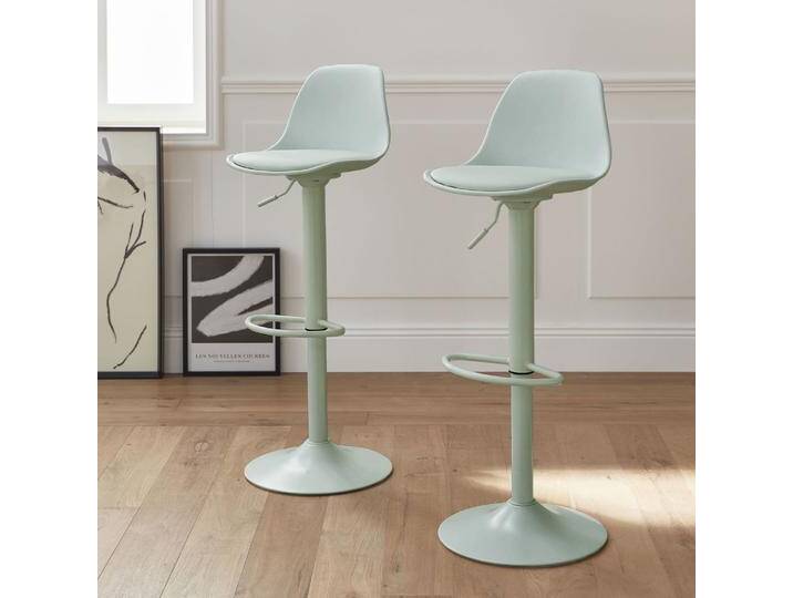 2er Set verstellbare Barhocker mit Sitzbezug aus Kunstleder Seladon Grün - sweeek 2er Set verstellbare Barhocker mit Sitzbezug aus Kunstleder Seladon Grün - sweeek von sweeek