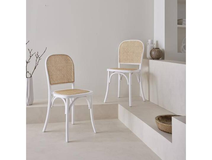 2er-Set weiße Vintage-Holzstühle mit Sitzfläche und Rückenlehne aus Rattan - Montparnasse 2er-Set weiße Vintage-Holzstühle mit Sitzfläche und Rückenlehne aus Rattan - Montparnasse von sweeek