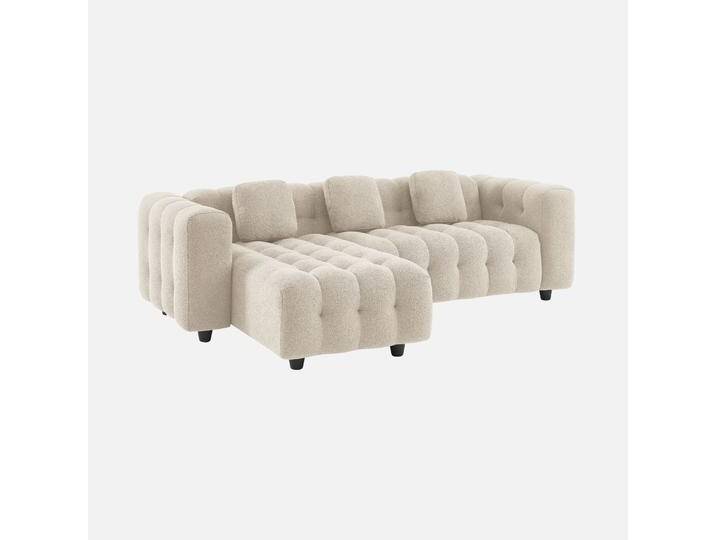 3-4-Sitzer-Ecksofa mit strukturiertem Bouclé, beige, kapitoniert, Recamiere beidseitig montierbar - Leon von sweeek