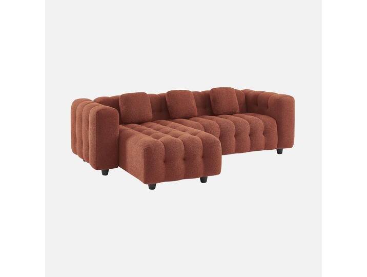 3-4-Sitzer-Ecksofa mit strukturiertem Bouclé, terrakotta, kapitoniert, Recamiere beidseitig montierbar - Leon von sweeek