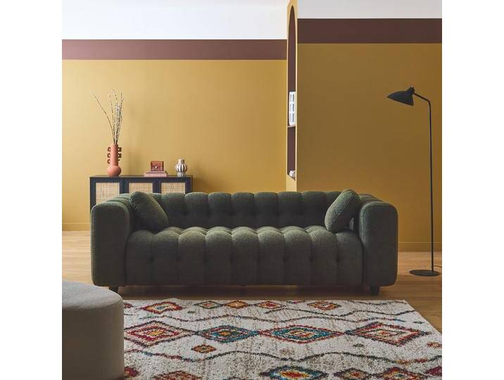 3-Sitzer-Sofa mit strukturiertem und kapitoniertem Bouclé-Bezug Khaki - sweeek von sweeek