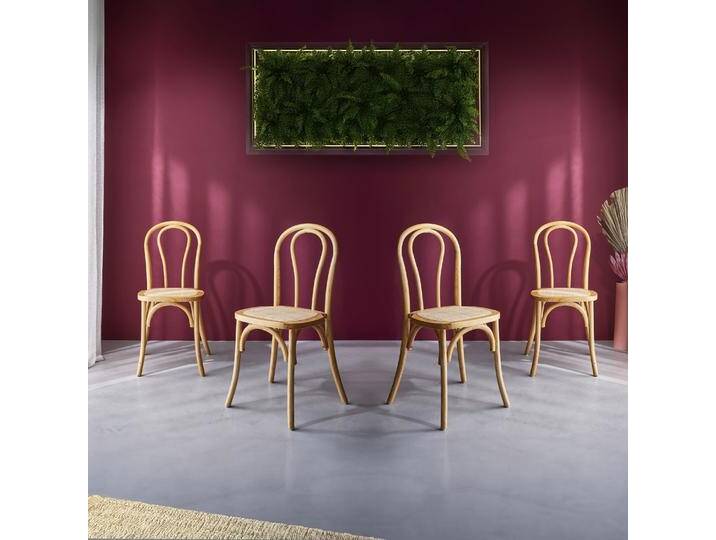 4er-Set Stühle aus Holz und Rattan mit abgerundeter Rückenlehne Natur - sweeek 4er-Set Stühle aus Holz und Rattan mit abgerundeter Rückenlehne Natur - sweeek von sweeek