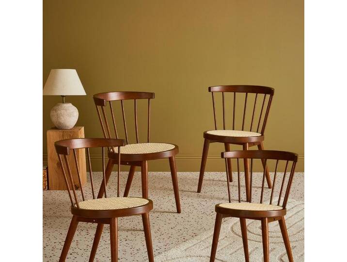 4er-Set Stühle aus Holz und Rohrgeflecht Dunkles Holz - sweeek 4er-Set Stühle aus Holz und Rohrgeflecht Dunkles Holz - sweeek von sweeek