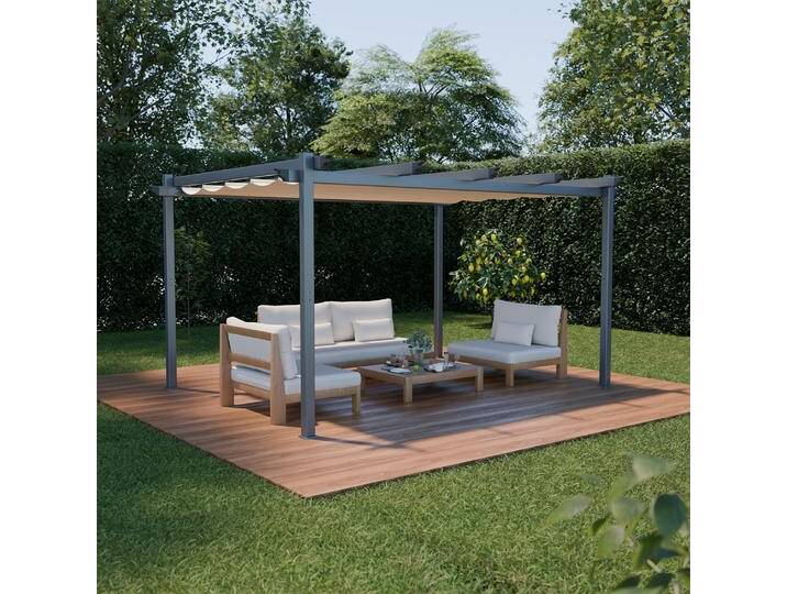 Aluminium Pergola - 3 x 4 m - Stoff Beige - Ideale Pergola für Ihre Terrasse, verschiebbarer Stoff, Aluminiumstruktur - Isla von sweeek
