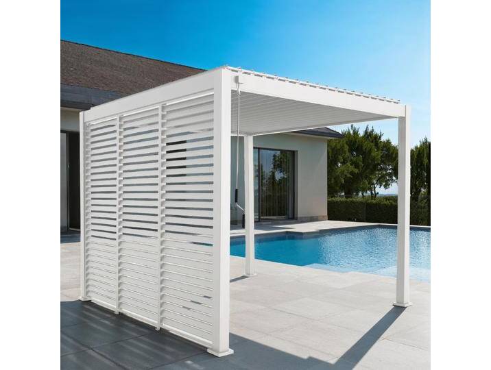 Bioklimatische Pergola Triomphe 3x3m V2 + 3 Lamellenwände 100 cm weiß von sweeek