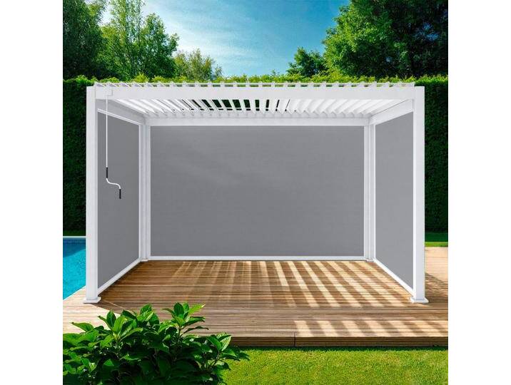 Bioklimatische Pergola Triomphe 3x4m + 2 Markisen 3m + 1 Markise 4m Weiß - sweeek von sweeek
