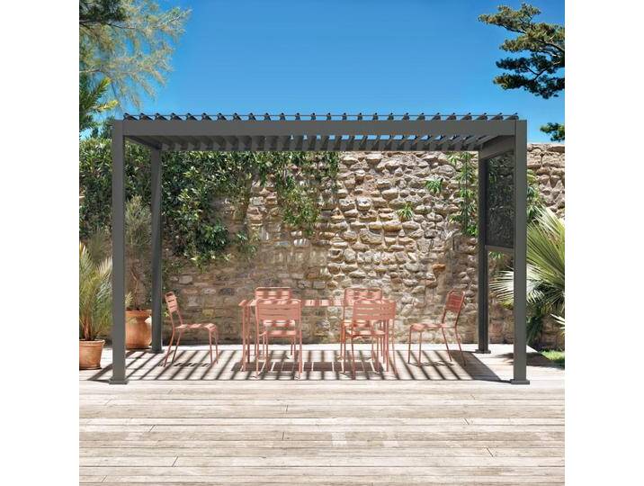Bioklimatische Pergola Triomphe 3x4m mit Markise 3 m aus Alu und Textilene Anthrazit - sweeek von sweeek