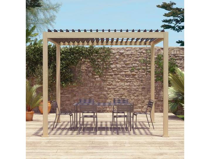 Bioklimatische Pergola mit Lamellendach Triomphe 3x3m V2 Holzfarben - sweeek von sweeek