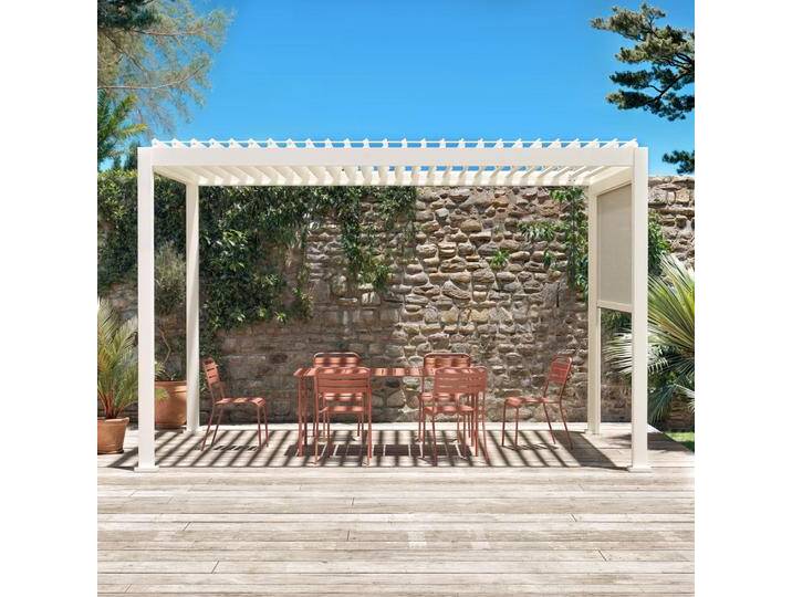 Bioklimatische Pergola Triomphe 3x4m mit Markise 3 m aus Alu und Textilene Weiß - sweeek Bioklimatische Pergola Triomphe 3x4m mit Markise 3 m aus Alu und Textilene Weiß - sweeek von sweeek