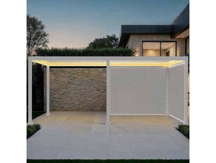 Bioklimatische motorisierte Pergola Triomphe 3x6m mit LED + 2 Markisen 3 m Weiß - sweeek Bioklimatische motorisierte Pergola Triomphe 3x6m mit LED + 2 Markisen 3 m Weiß - sweeek von sweeek