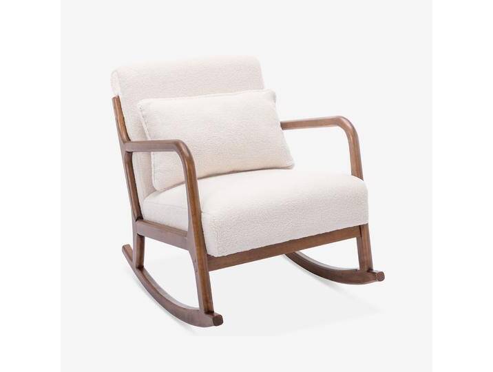 Design-Schaukelstuhl aus Holz und Bouclé-Stoff in Weiß, 1 Sitz, Schaukelstuhl in skandinavischem Design Design-Schaukelstuhl aus Holz und Bouclé-Stoff in Weiß, 1 Sitz, Schaukelstuhl in skandinavischem Design von sweeek