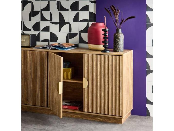 Exotisches Sideboard mit 4 Türen in Mangoholz-Optik mit Rillen 180cm Mangoholzfarben - sweeek von sweeek