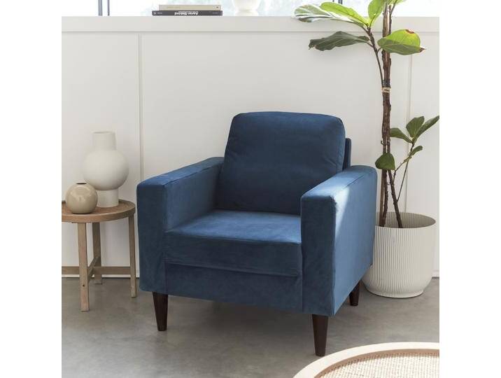 Vintage-Sessel mit Samt und Füßen aus Hevea-Holz Blau - sweeek von sweeek