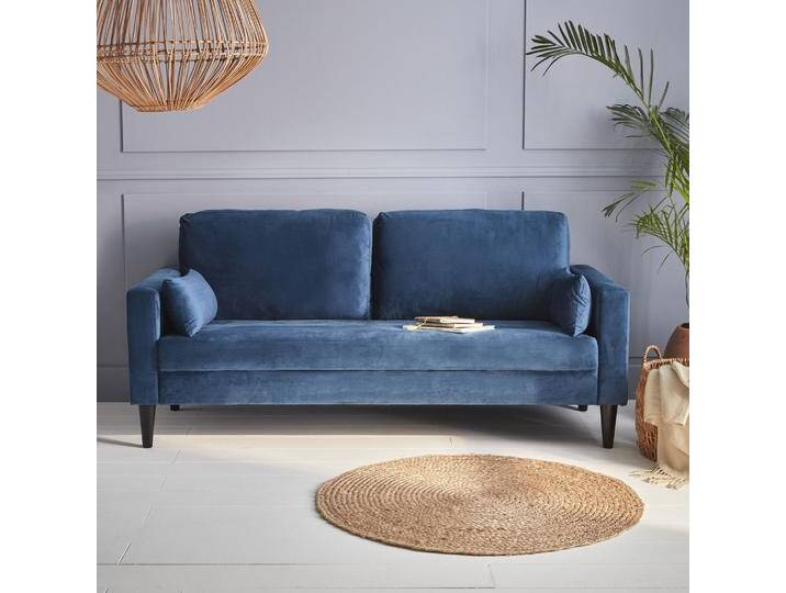 3-Sitzer Sofa mit Samtbezug und Holzbeinen Blau - sweeek von sweeek