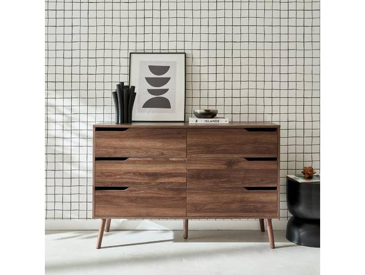 Kommode mit Holzdekor, 6 Schubladen Nussbaumfarben - sweeek von sweeek