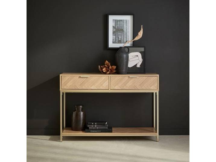 Konsole Holzdekor in Fischgrät-Optik, 2 Schubladen Natur - sweeek von sweeek