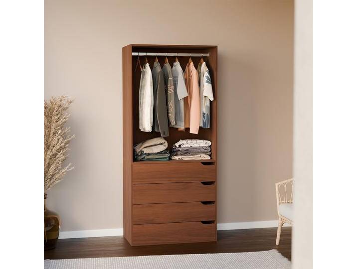 Modul mit 4 Schubladen und Kleiderschrank Nussbaumfarben - sweeek von sweeek