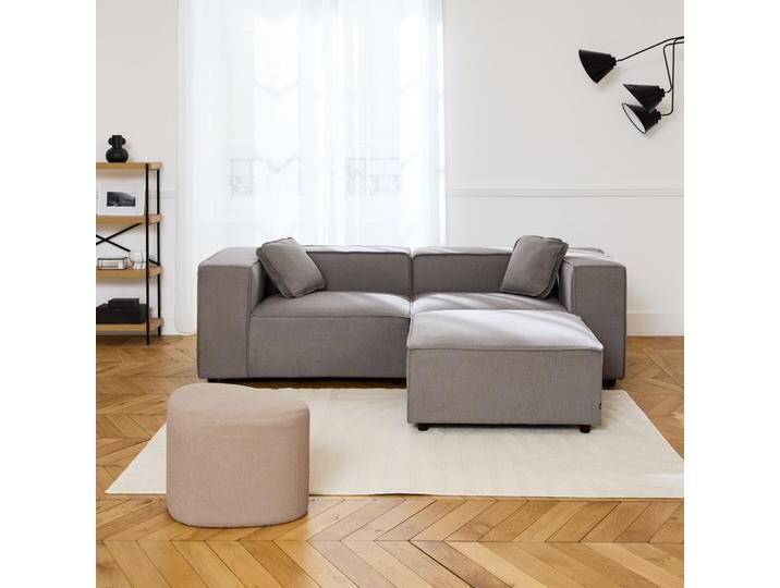 Modulares 2-3-Sitzer Sofa , wasserabweisender Bezug, 2 Ecken + 1 Hocker Hellgrau - sweeek von sweeek