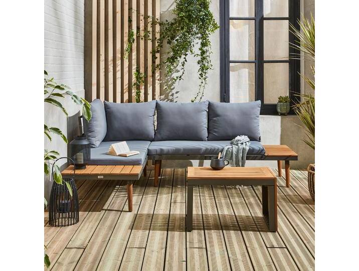 Modulares Gartenmöbelset aus Aluminium und Akazie, 4-Sitzer Anthrazit - sweeek von sweeek