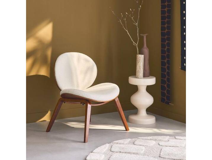 Relaxsessel mit gebogenem Holz und strukturiertem Bouclé-Bezug Nussbaumfarben - sweeek Relaxsessel mit gebogenem Holz und strukturiertem Bouclé-Bezug Nussbaumfarben - sweeek von sweeek
