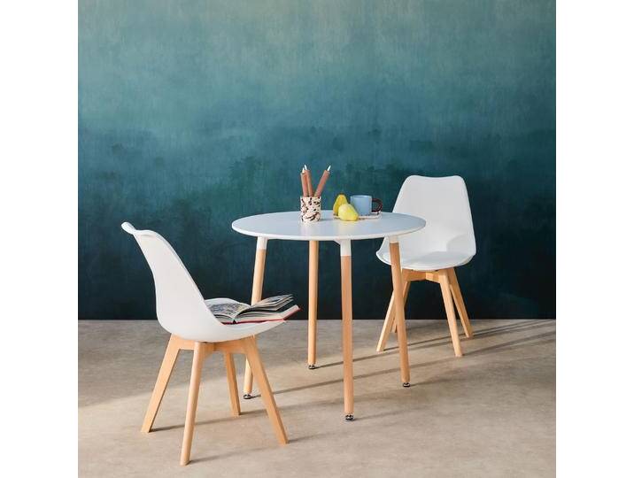Runder Tisch skandinavisch Holz 2 Stühle Weiß - sweeek von sweeek