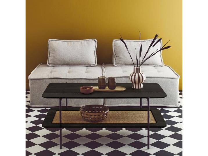 Couchtisch mit Holzeffekt und Rohrgeflecht Doppelplatte 110 cm Schwarz - sweeek Couchtisch mit Holzeffekt und Rohrgeflecht Doppelplatte 110 cm Schwarz - sweeek von sweeek