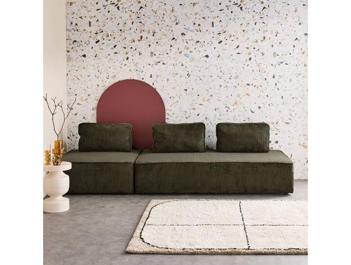Sessel und 2-Sitzer Sofa mit Cordbezug Dunkelgrün - sweeek von sweeek