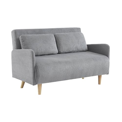 Skandinavisches 2-Sitzer-Sofa mit hellgrauem Cordbezug, Holzfüßen und verstellbarer Rückenlehne - Panam von sweeek