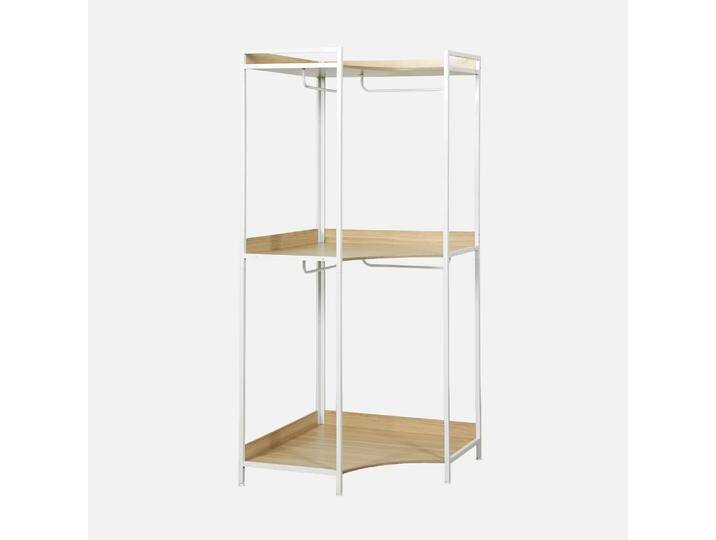 Weißes Eckkleiderschrank-Modul mit 4 Kleiderstangen und 2 Regalen, B 80 x T 80 x H 190 cm - Clever Weißes Eckkleiderschrank-Modul mit 4 Kleiderstangen und 2 Regalen, B 80 x T 80 x H 190 cm - Clever von sweeek