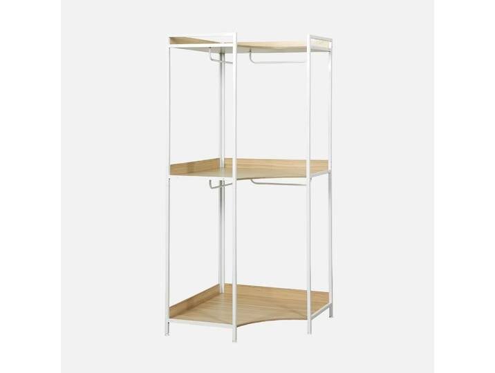 Weißes Eckkleiderschrank-Modul mit 4 Kleiderstangen und 2 Regalen, B 80 x T 80 x H 190 cm - Clever von sweeek