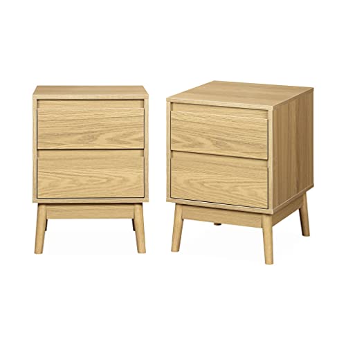 sweeek - 2er Set Nachttische mit Holzdekor und Zwei Schubladen Naturfarben, Dune von sweeek