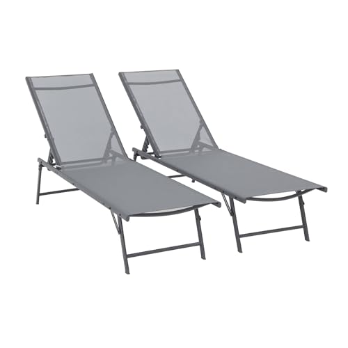 sweeek - 2er-Set Sonnenliegen aus Stahl mit Textilene, vierfach verstellbar, 165 x 54,5 x 82,5 cm - Tropea von sweeek