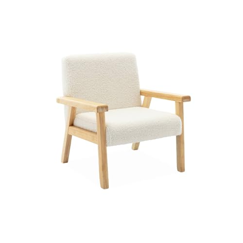 sweeek Kindersessel aus Holz und weißem Teddy Bouclé-Stoff, ISAK L 47 x T 43,5 x H 50cm von sweeek
