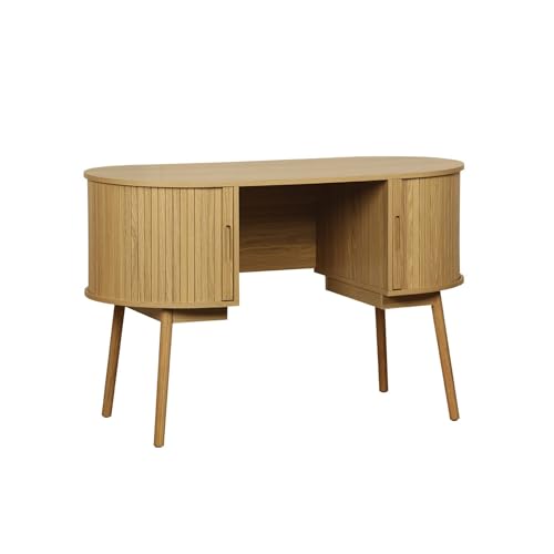 sweeek - Ovaler Schreibtisch in geriffelter Holzoptik mit Zwei Stauräumen, B 120 cm - Legacy von sweeek